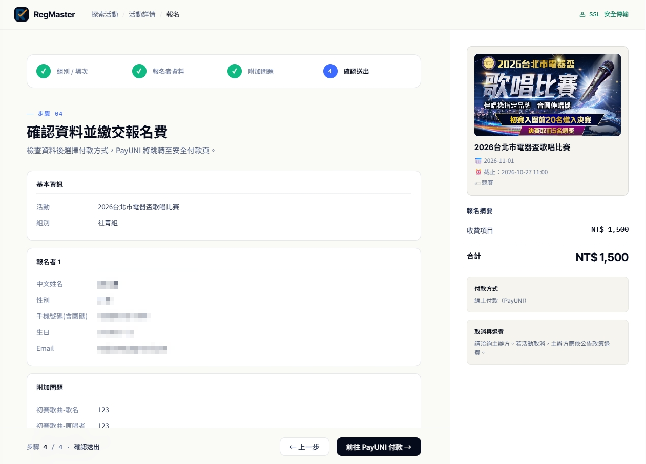 圖 5　步驟 04&mdash;確認資料並繳交報名費